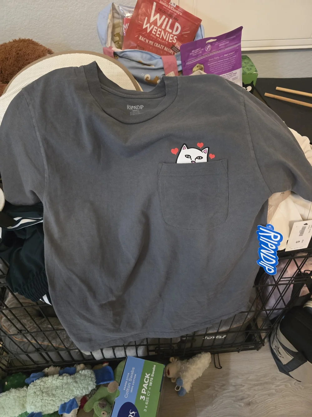 RIPNDIP Blue Cat Pocket T-Shirt